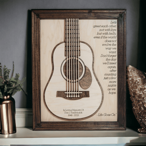 Personalized Guitar Memorial Sign made of layered maple wood