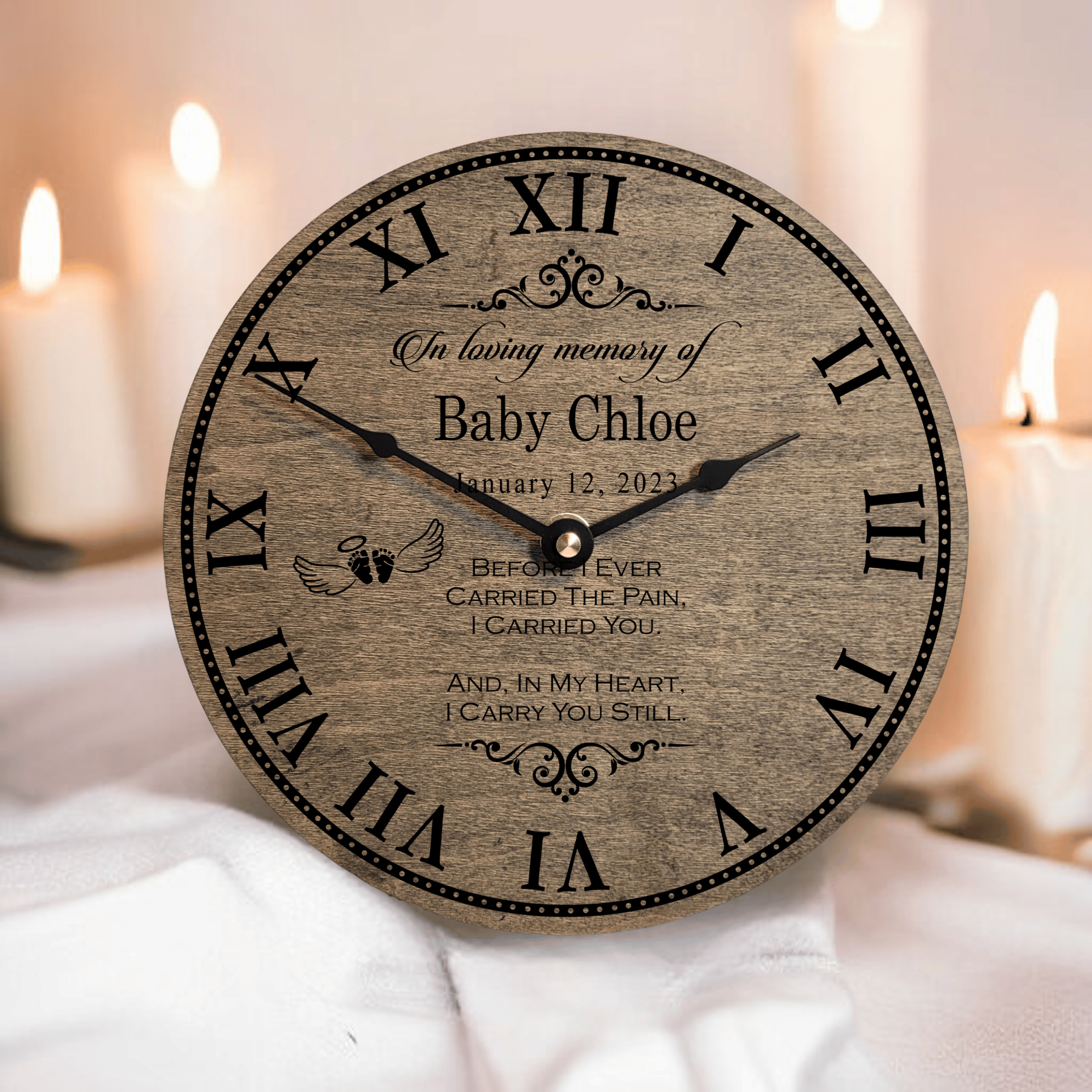 Angel Baby I Carry You Still Personalized Child Memorial Clock