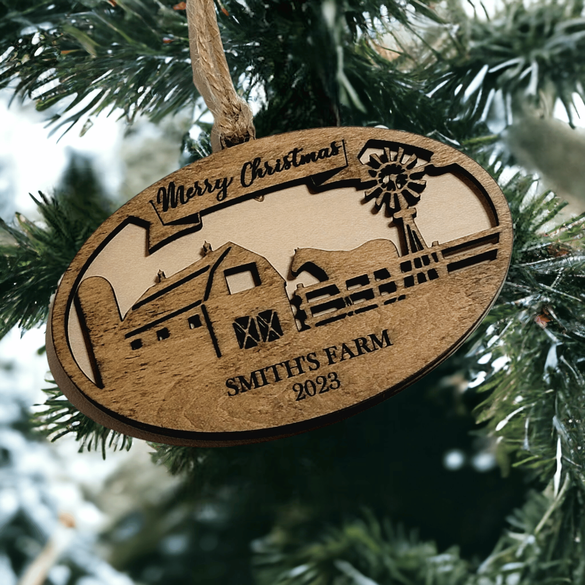 Personalized Christmas on the Farm Ornament