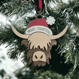 Santa Highland Cow Christmas Ornament - Personalizable
