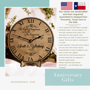 Happiness of Marriage Wedding or Anniversary Clock ~ Personalized