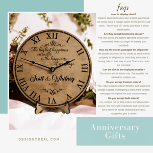 Happiness of Marriage Wedding or Anniversary Clock ~ Personalized