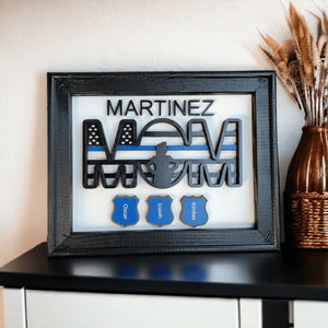 Blue Line Flag Police Officer Mom Framed Sign Personalized Gift - Designodeal