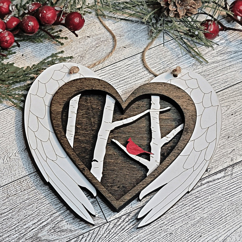 Memorial Ornament, Personalized, Heart with Angel Wings