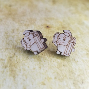 Elephant Graduate Maple Wood Stud Earrings - Designodeal