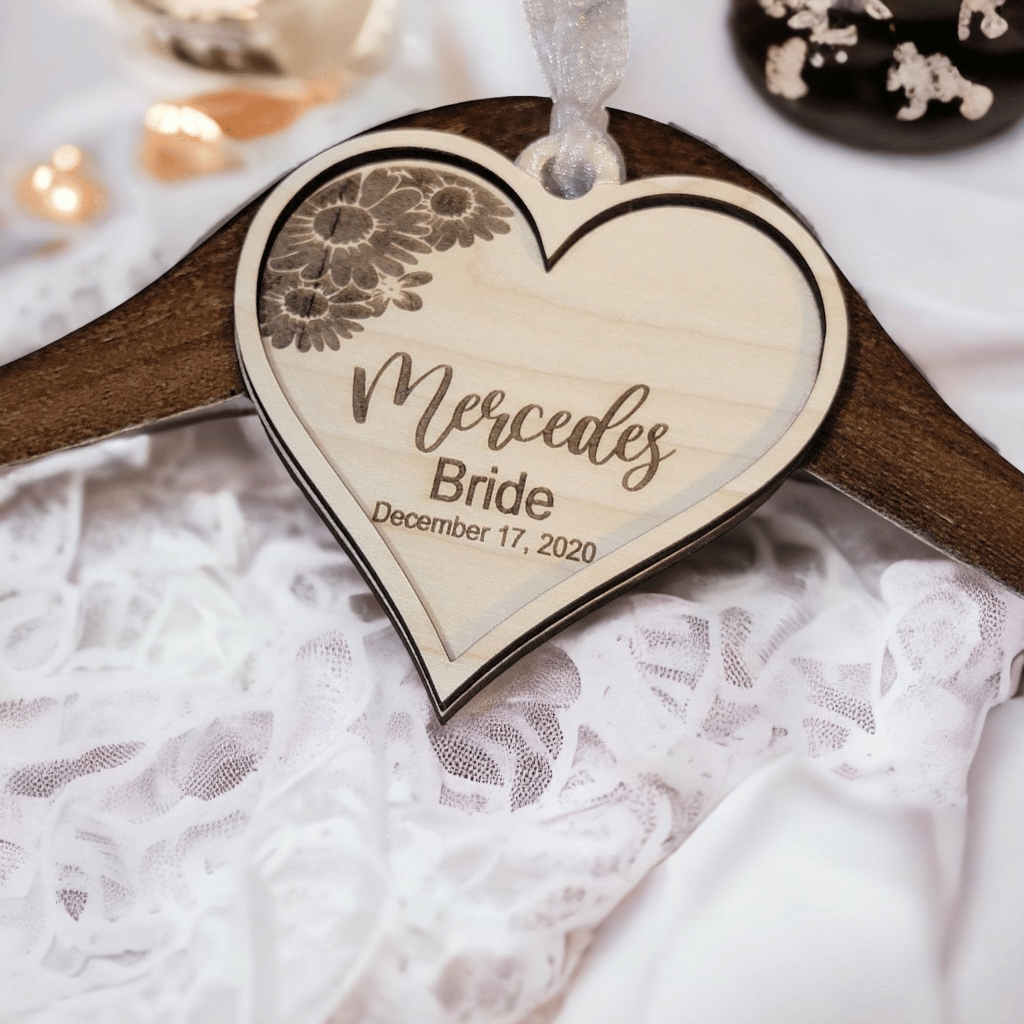 Engraved Floral Wedding Hanger Tags - Designodeal