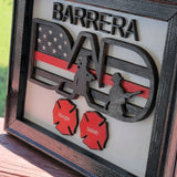 Fireman Dad Red Line American Flag Shadow Box Sign - Designodeal