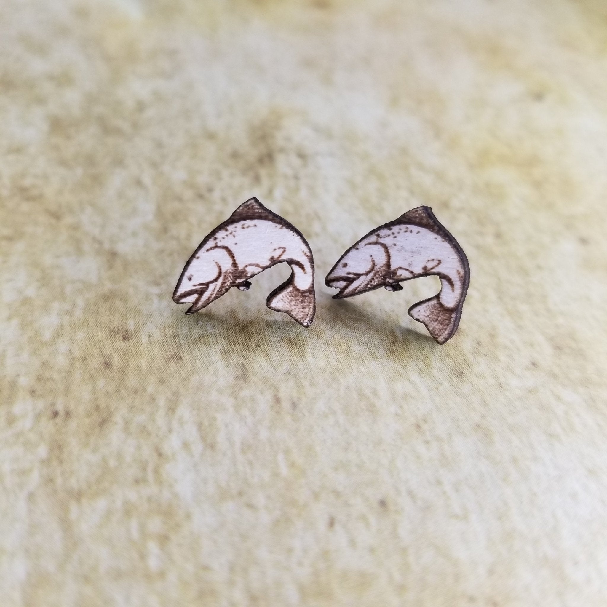 Fish Maple Wood Stud Earrings - Designodeal