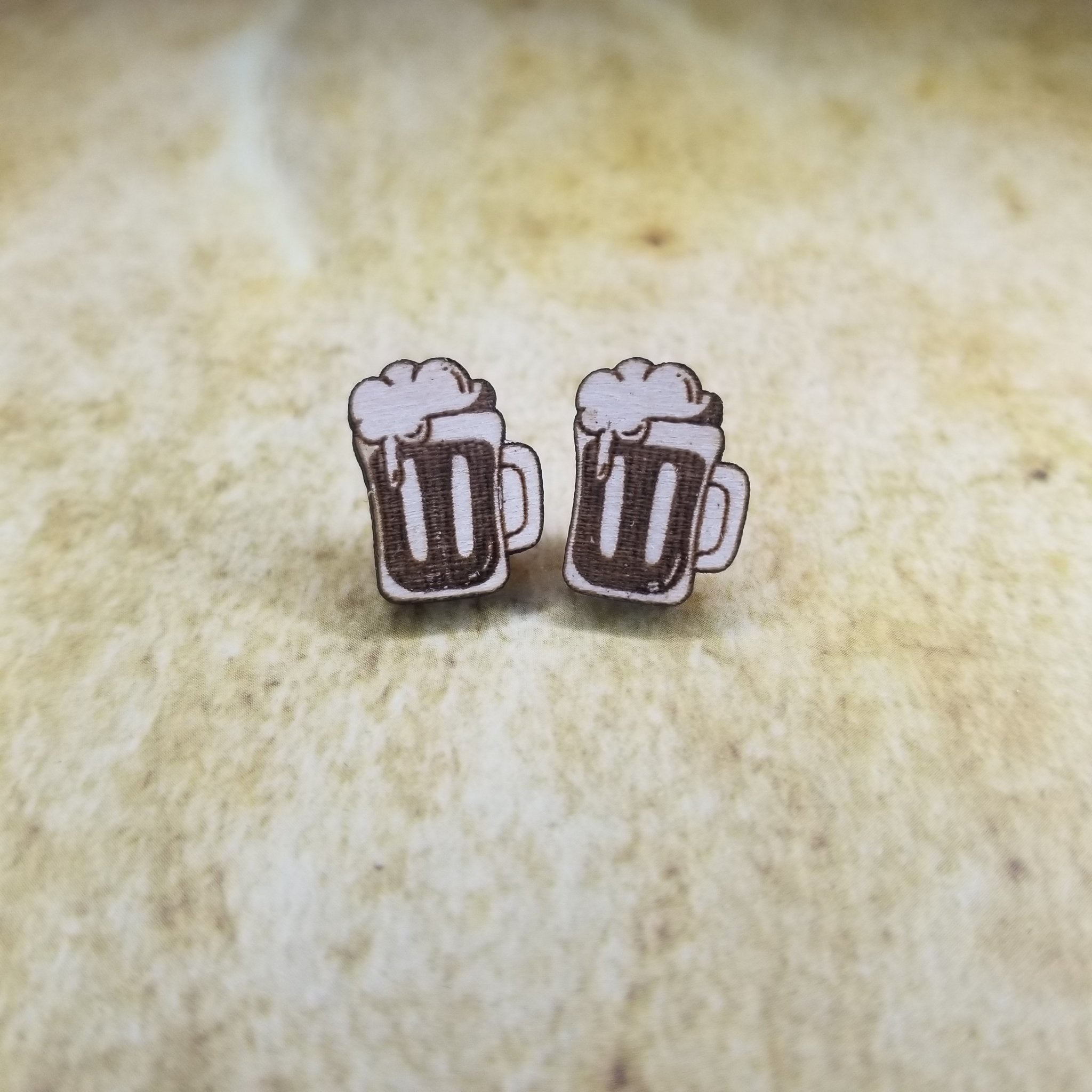 Frosty Beer Mug Maple Wood Stud Earrings - Designodeal