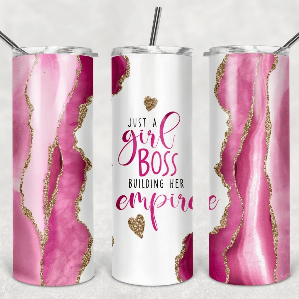 Girl Boss Pink Agate Sublimation Tumbler Straight Skinny