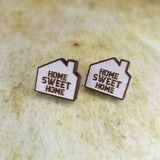 Home Sweet Home House Maple Wood Stud Earrings - Designodeal