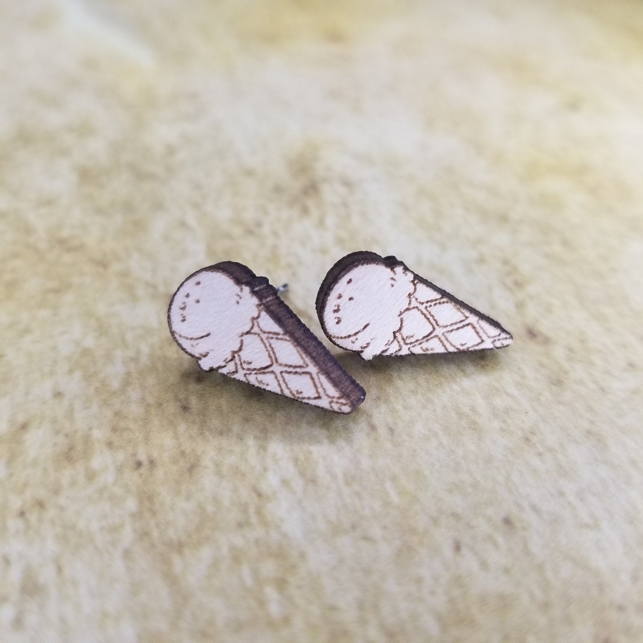 Ice Cream Cone Maple Wood Stud Earrings - Designodeal