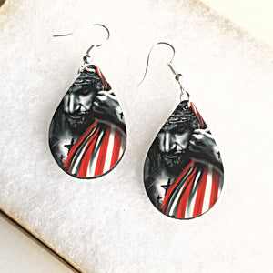 Jesus Christ with American Flag Teardrop Earrings - Designodeal