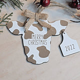 Personalized Merry Christmas Cow and Bull with Ear Tags Christmas Ornament - Designodeal