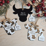 Personalized Moo-ey Christmas Cow and Bull with Ear Tags Christmas Ornament - Designodeal