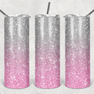 Pink & Silver Glitter Ombre Sublimation Tumbler Straight Skinny - Designodeal