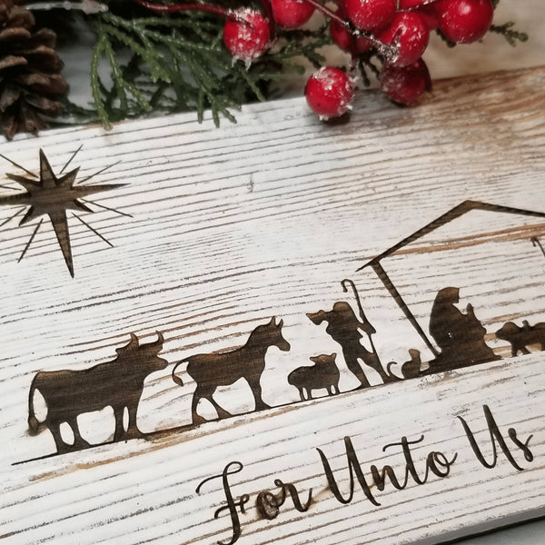 Rustic Farmhouse Christmas Nativity Scene Sign ~ Jesus Birth with Ange ...