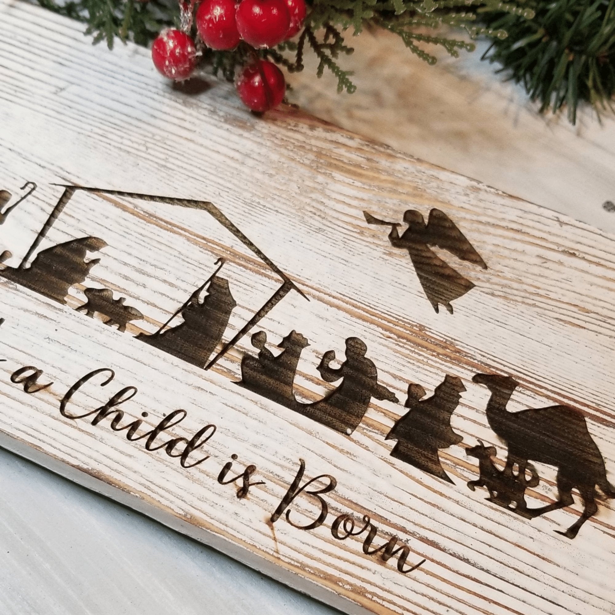 Rustic Farmhouse Christmas Nativity Scene Sign ~ Jesus Birth with Angel - Designodeal